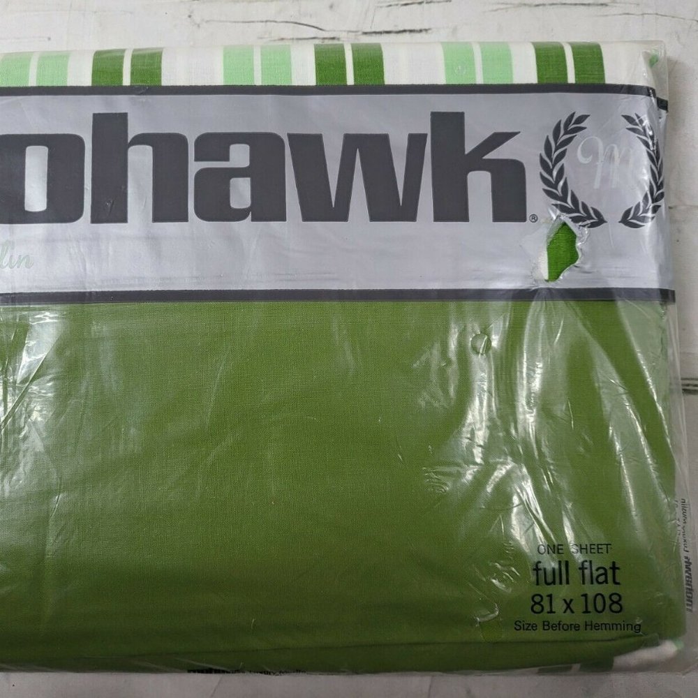 Vintage Mohawk Luxury Muslin Green Stripe Full Flat Sheet SEALED